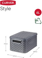 Curver cesta de almacenamiento antracita 6L con tapa - aspecto trenzado plástico-3