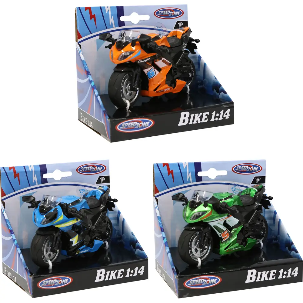 Speedzone moto de juguete con luz y sonido - escala 1:14 - multicolor