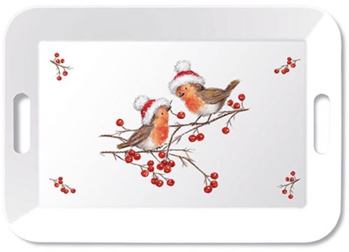 Ambiente bandeja petirrojos de Navidad 33x47cm - bandeja decorativa navideña
