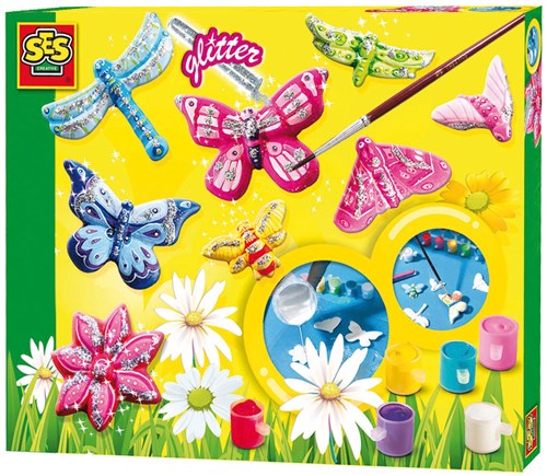 Ses Set creativo mariposas de yeso con purpurina para niños
