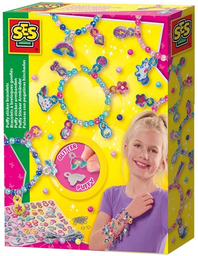 Ses set creativo de joyería Pulseras Puffy Glitter Sticker para niños