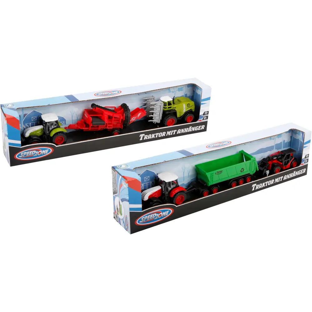 Speedzone tractor de juguete con remolque - vehículo agrícola diecast 2 versiones