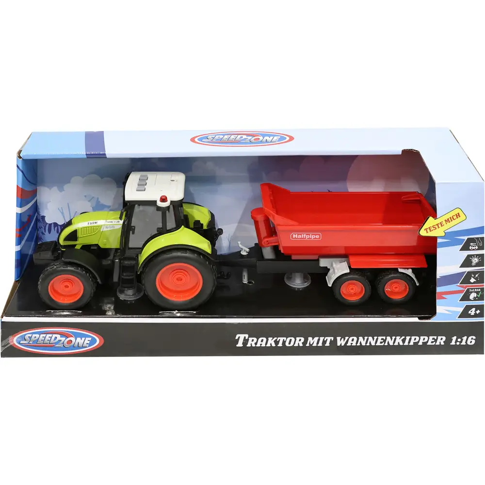 Speedzone tractor de juguete con remolque, luces y sonidos