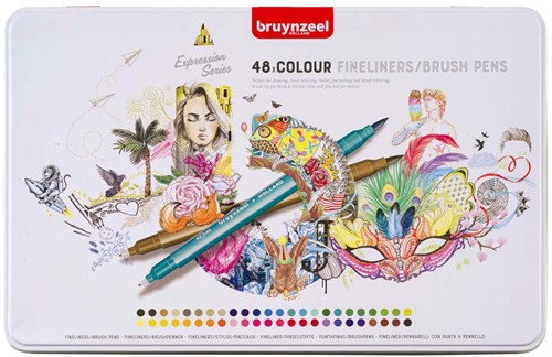 Bruynzeel fineliner brushpen set 48 colores para dibujo y lettering