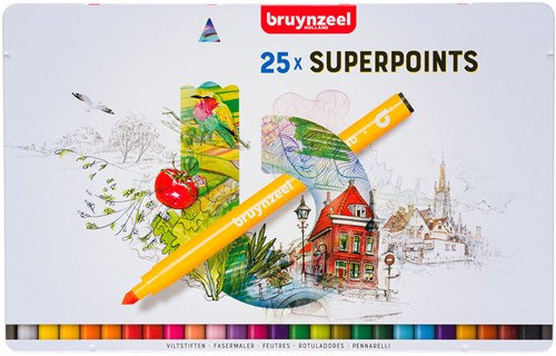 Bruynzeel rotuladores super punta set 25 colores con bolígrafo borrador