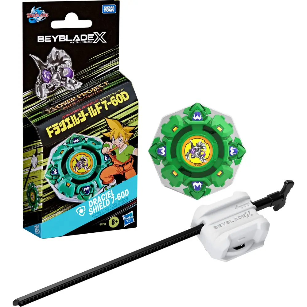 Hasbro Beyblade X Draciel Shield 7-60D peonza y lanzador verde