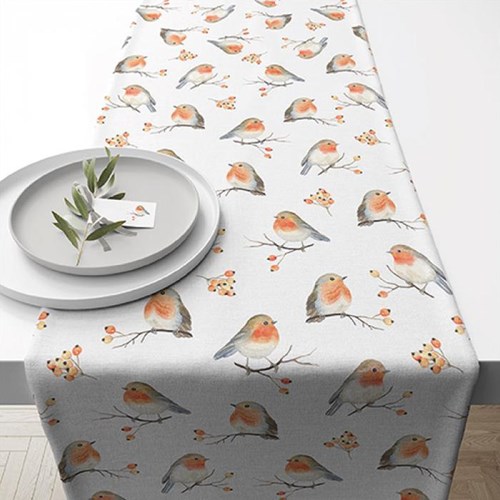 Ambiente camino de mesa petirrojo 40x150 decoración de invierno