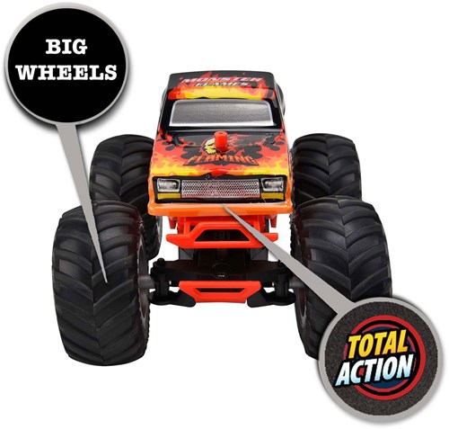 Coche teledirigido RC Monster Truck Big Wheels - Monster Flames - Rojo-3