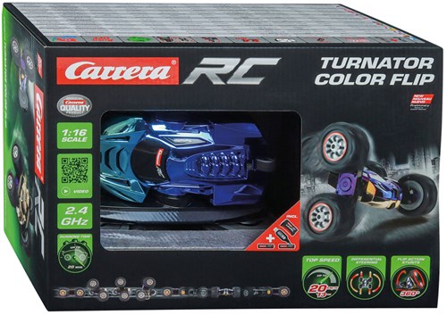 Carrera RC coche acrobático Turnator Color Flip - coche teledirigido 1:16 con LED