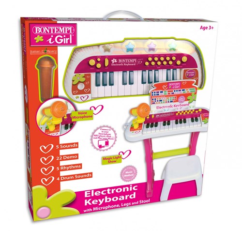 Bontempi teclado electrónico rosa con micrófono y espectáculo de luces-3