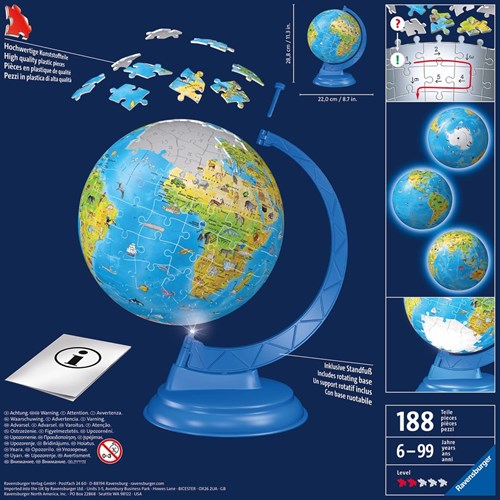 Ravensburger puzzle 3D puzzle - Globo mapa mundial con luz - 180 piezas-2