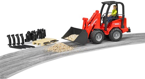 Bruder Schaffer Compact cargador de ruedas juguete con accesorios y figura-3