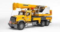 Bruder camión grúa Mack Granite Liebherr - vehículo de construcción juguete amarillo