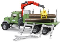 Bruder camión MACK transporte de madera con grúa y 3 troncos