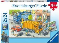 Ravensburger puzzle camión de basura y grúa - 2x24 piezas cartón