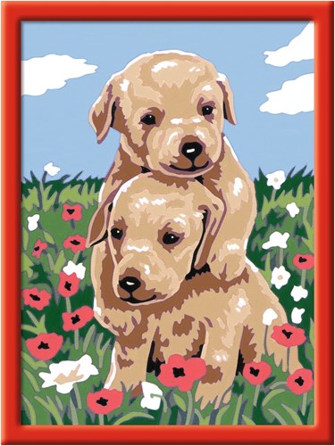 Ravensburger pintar por números cachorros abrazados set de pintura-2