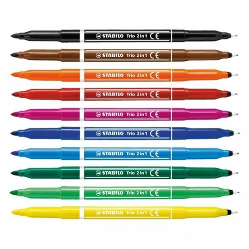 Stabilo rotuladores Trio 2 en 1 con punta fina y gruesa - estuche 10 colores