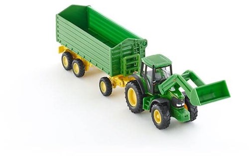 Siku tractor de juguete John Deere con cargador frontal y remolque 1:87-3