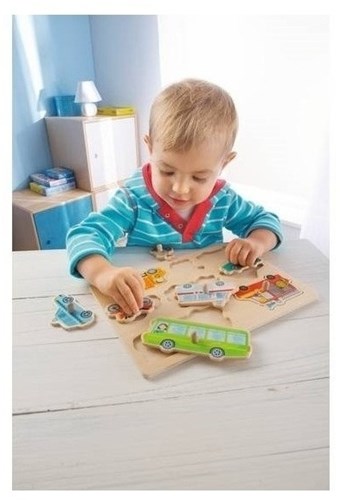 Haba puzzle de madera mundo de vehículos - juguete educativo para niños pequeños-3