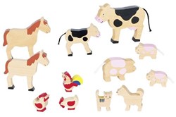 Goki animales de granja de madera - set de 12 figuras de juguete