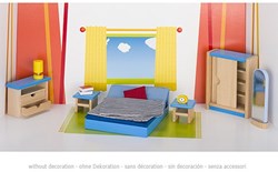 Goki casa de muñecas dormitorio set muebles madera accesorios 14 piezas