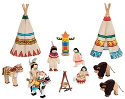 Goki campamento indio set de juego - muñecos casa de muñecas - juguete de madera 14 piezas