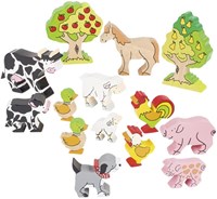 Goki animales de granja set de juguetes de madera 14 piezas educativo
