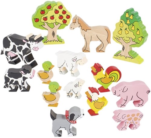 Goki animales de granja set de juguetes de madera 14 piezas educativo