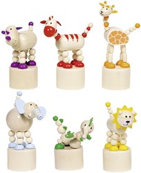 Goki figuras de animales de madera presiona y agita juguete África
