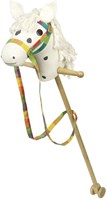 Goki caballo de palo de madera blanco juguete con ruedas y cabestro