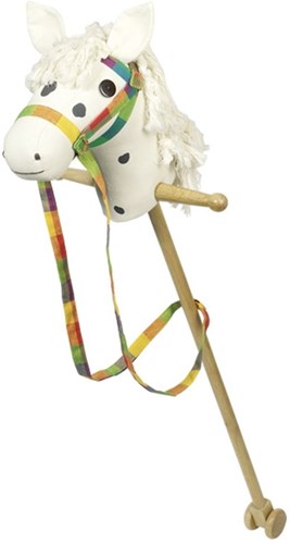 Goki caballo de palo de madera blanco juguete con ruedas y cabestro