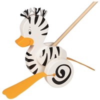 Goki figura de empuje de madera pato cebra - juguete animal colorido