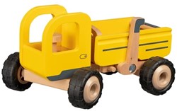 Goki camión volquete de madera - vehículo de construcción juguete amarillo
