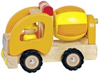 Goki camión mezclador de cemento de madera vehículo de construcción con ruedas de goma amarillo