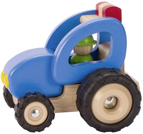Goki tractor de madera juguete azul sostenible granja