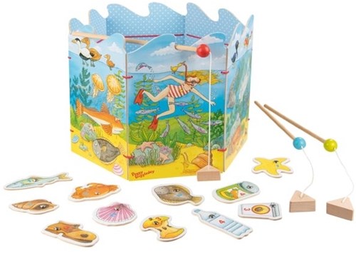 Goki juego de pesca de madera juguete educativo Peggy Diggledey 16 piezas