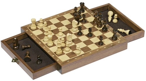 Goki Juego de ajedrez magnético tablero de madera con cajón