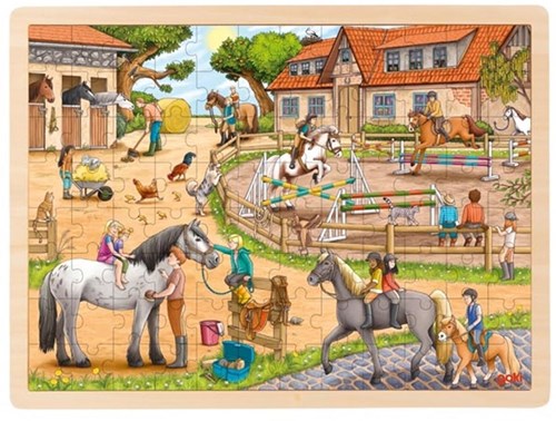 Goki puzzle de madera establo - rompecabezas 96 piezas animales