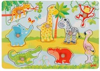 Goki puzzle de madera - animales bebés - juguete colorido para niños