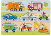 Goki puzzle de vehículos de madera - puzzle con pomos 8 piezas juguete educativo