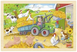 Goki puzzle de madera tractor - rompecabezas granja 24 piezas