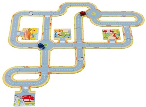 Goki Puzzle de Suelo Calles con 2 Vehículos - Juguete de Cartón