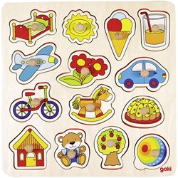 Goki puzzle de madera con formas puzzle de botones 14 piezas juguete educativo
