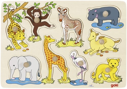 Goki puzzle de madera animales salvajes - puzzle con perillas 9 piezas