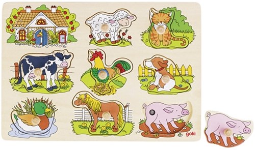 Goki puzzle de madera animales de granja con sonido - juguete educativo