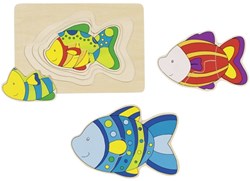 Goki puzzle de madera pez 3 capas juguete educativo colorido