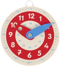 Goki reloj de aprendizaje de madera juguete educativo aprender la hora 10 cm rojo-blanco