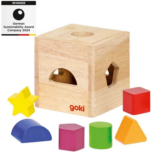 Goki cubo de clasificación de madera juguete educativo con bloques