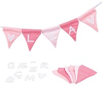 Goki guirnalda de tela rosa - 10 banderines y pegatinas alfabeto