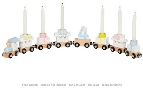Goki tren de cumpleaños de madera - juguete colorido para niños